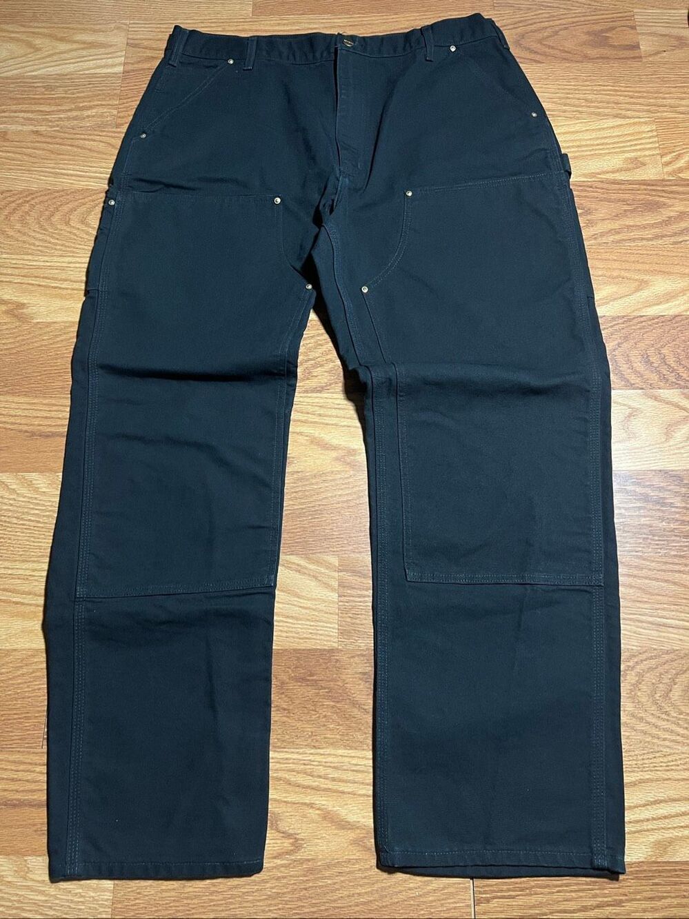 Carhartt Men’s Black Canvas Double Knee Dungaree Pants 38x32